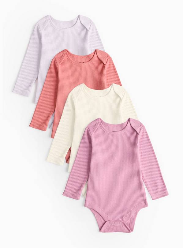 Bloom Ribbed Plain Long Sleeve Bodysuit 4 Pack 9-12 months